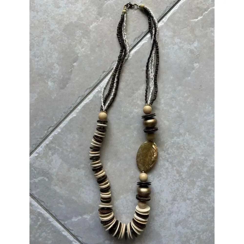 Boho Statement Necklace Bundle Wood Shell Beaded Mixed Lot of 7